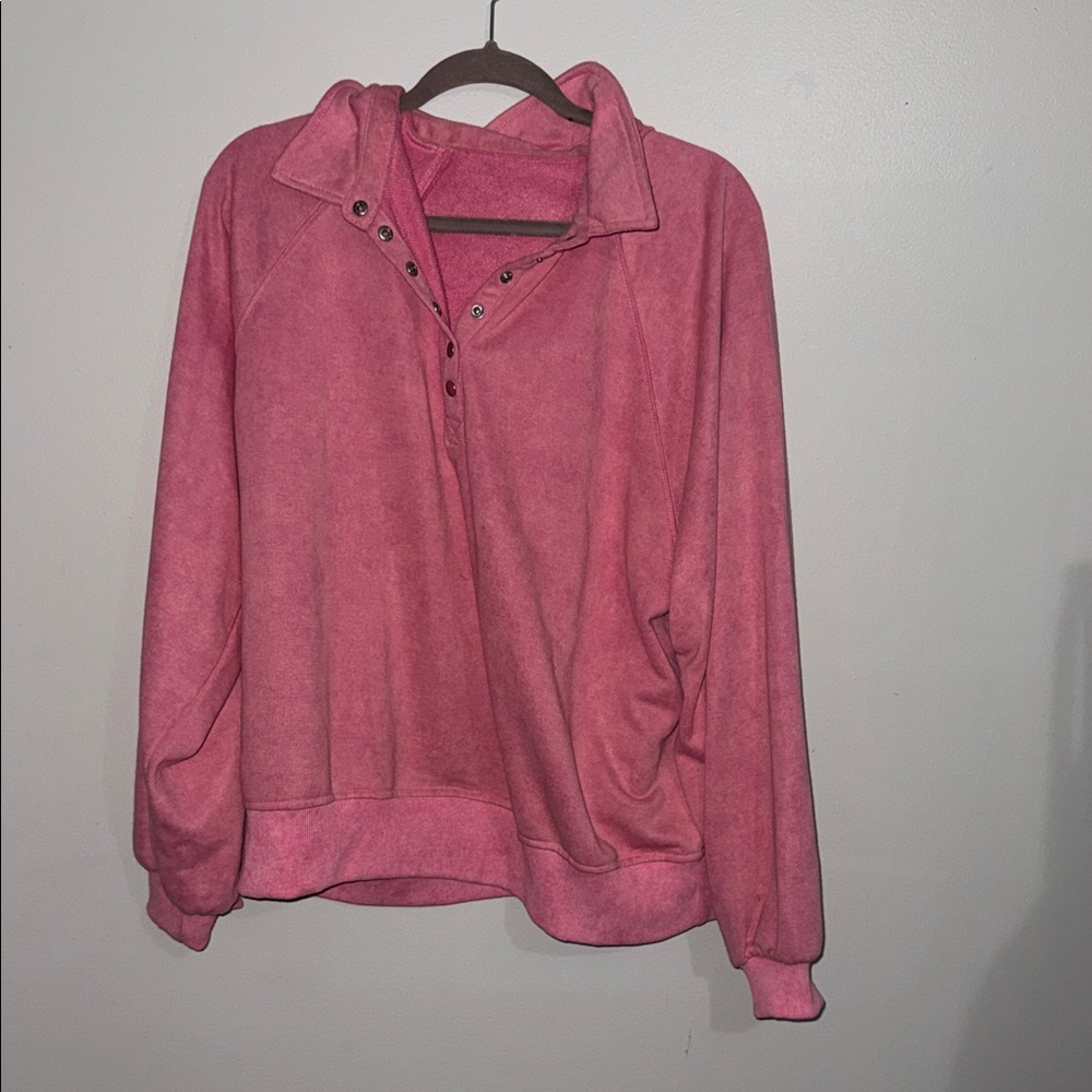 Shein Pink Button-Up Sweatshirt